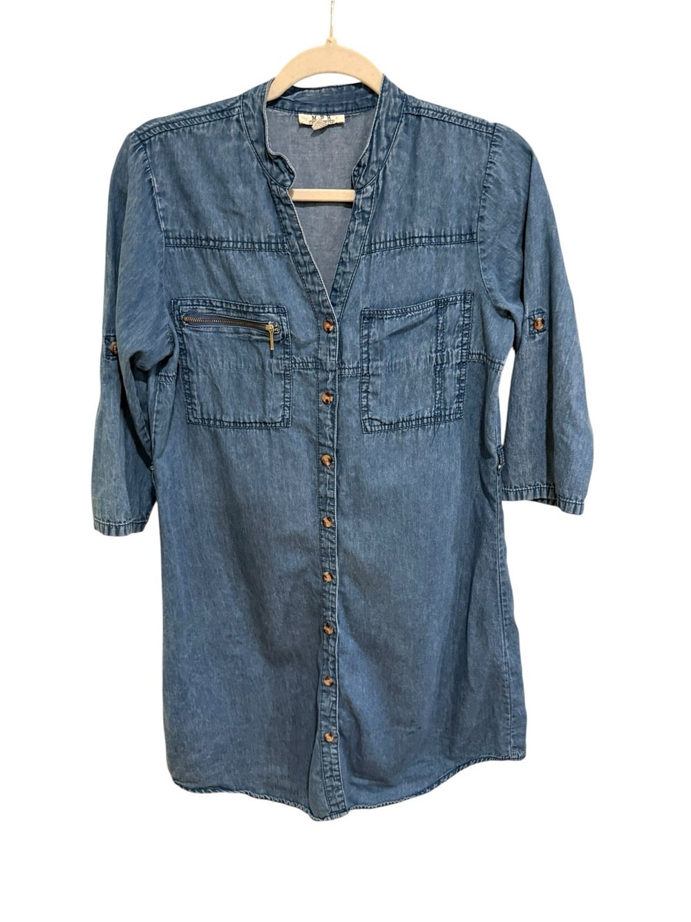 MPH Collection 100% Cotton Denim Shirt Dress in Light Blue - Size Medium